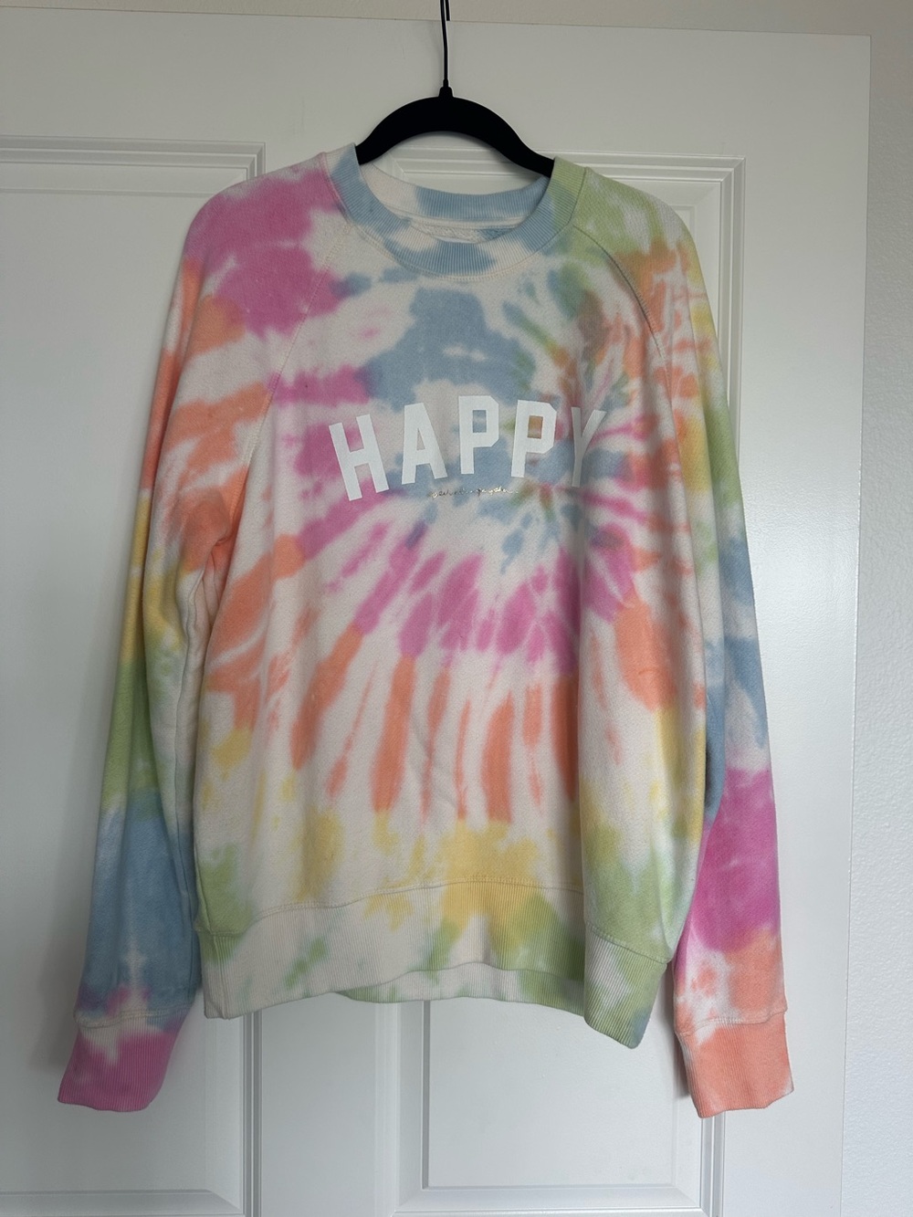 Spiritual Gangster Tie-Dye HAPPY Crewneck Sweatshirt Pastel Rainbow Size Medium